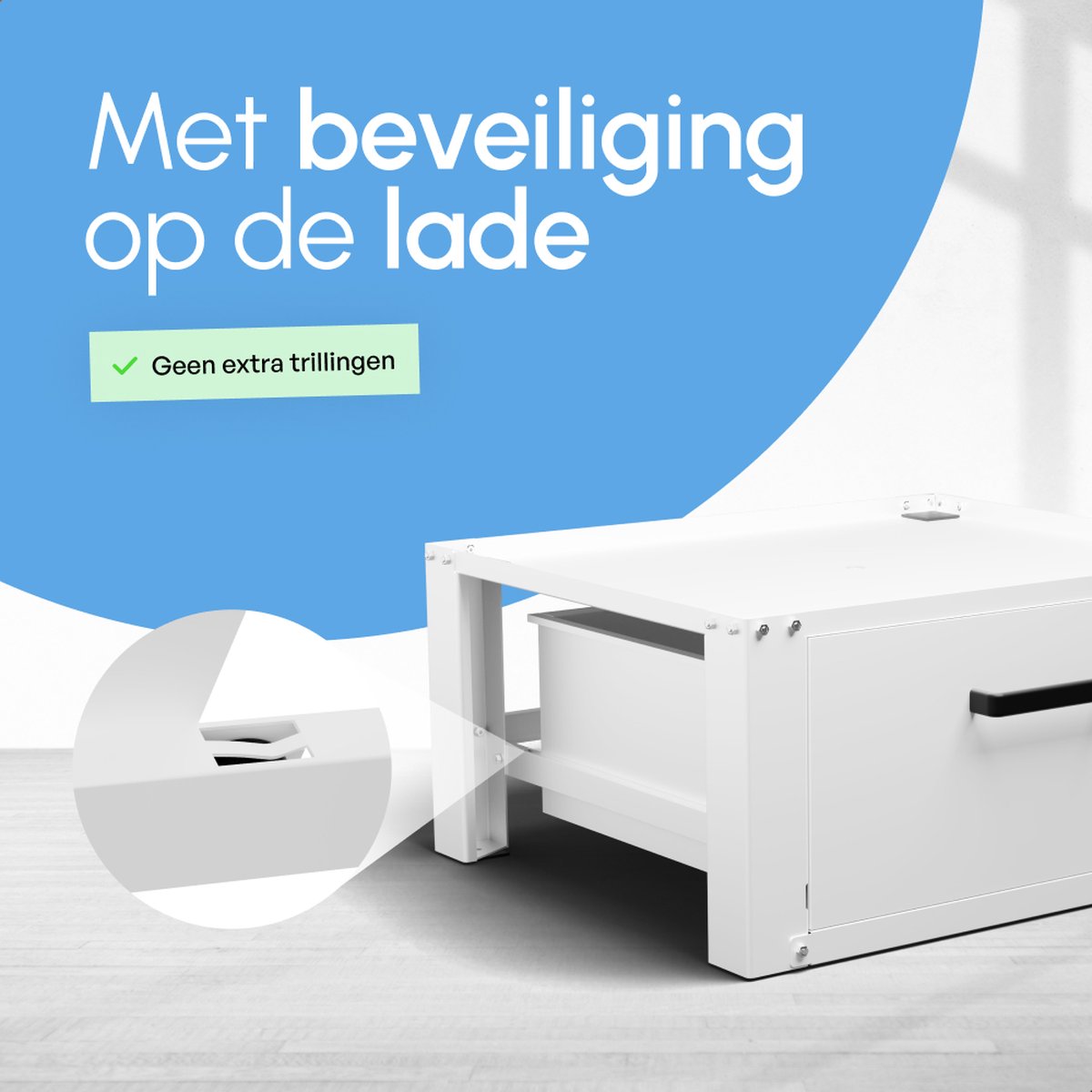 Bodo® - Wasmachine Verhoger - Wasmachine Verhoger Met Opberglade - Wasmachine opbouwmeubel - Wasmachine Sokkel - Universeel - Wit