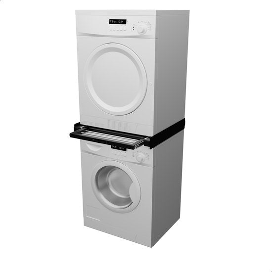 Bodo® - Stapelkit voor Wasmachine en Droger - Tussenstuk met Handdoekhouder - Inlegbare Plank - Inclusief Anti-Trilrubbers - Zwart
