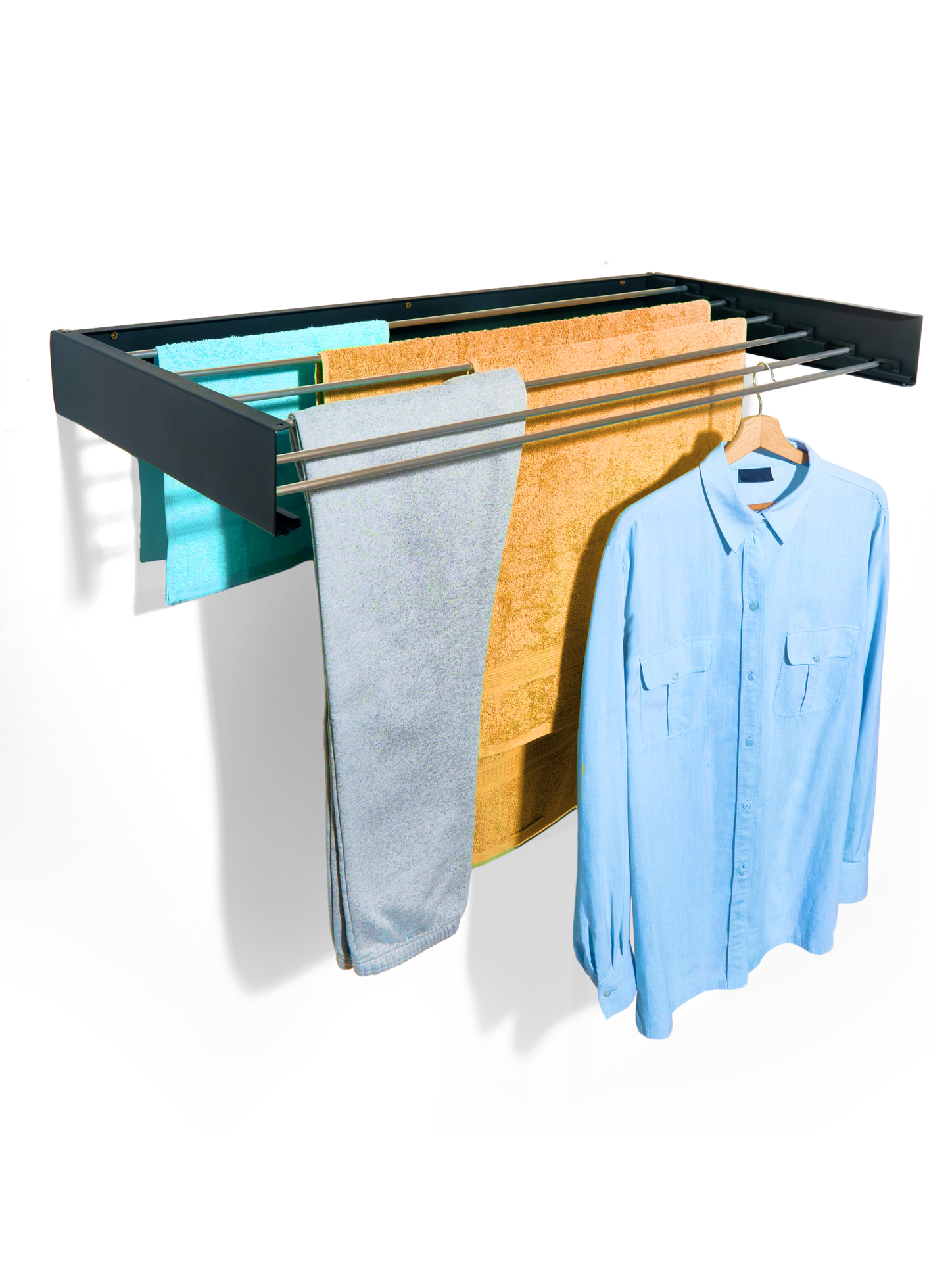 Bodo® Droogrek Inklapbaar - Beschadigd/retour - Wanddroogrek - 100 cm - Wasrek Hangend - Uitklapbaar - Muur - Ophangbaar - 6m Drooglengte - Zwart