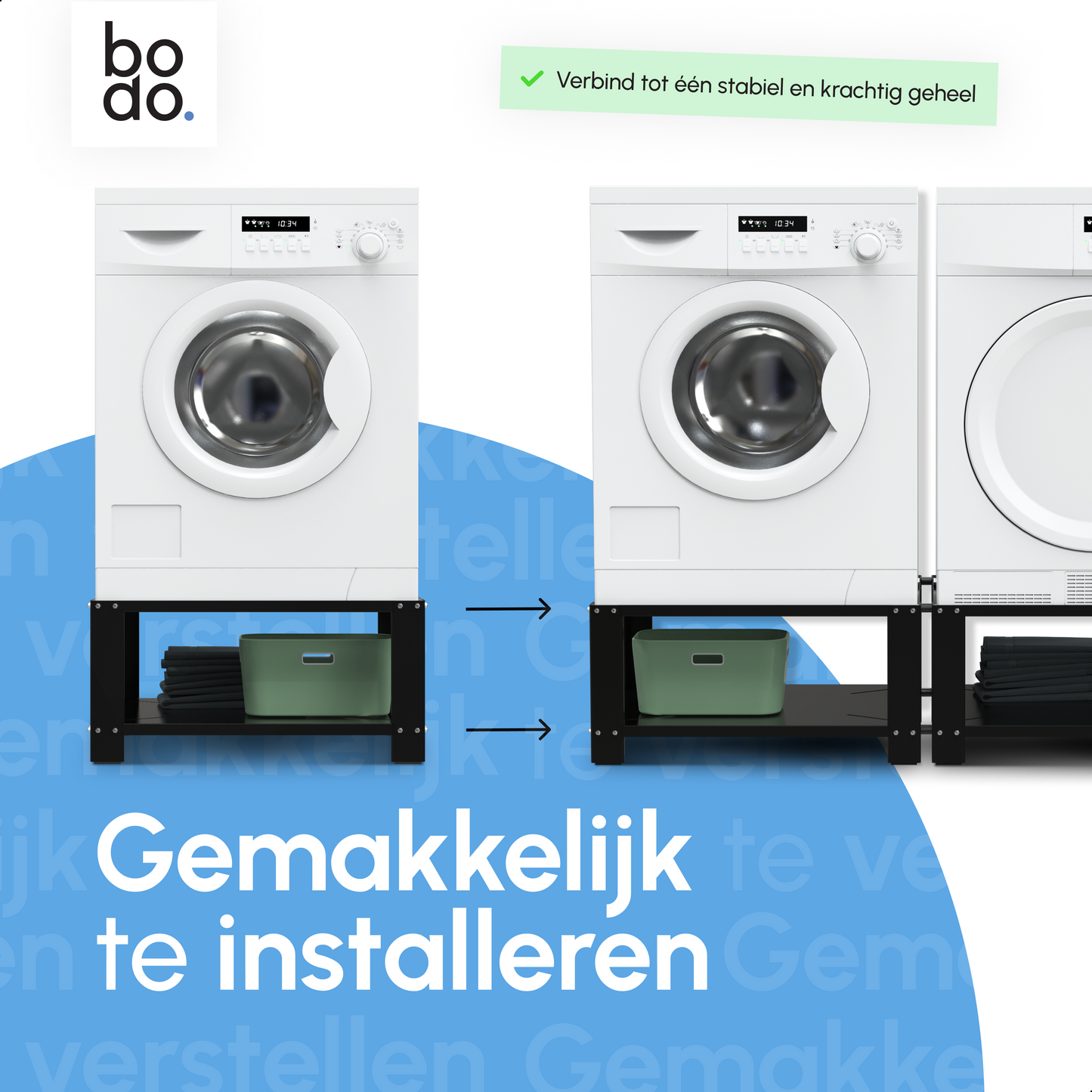 Bodo® - Wasmachine Verhoger connectieset - Zwart - voor WV52 - WV53 - WVH53