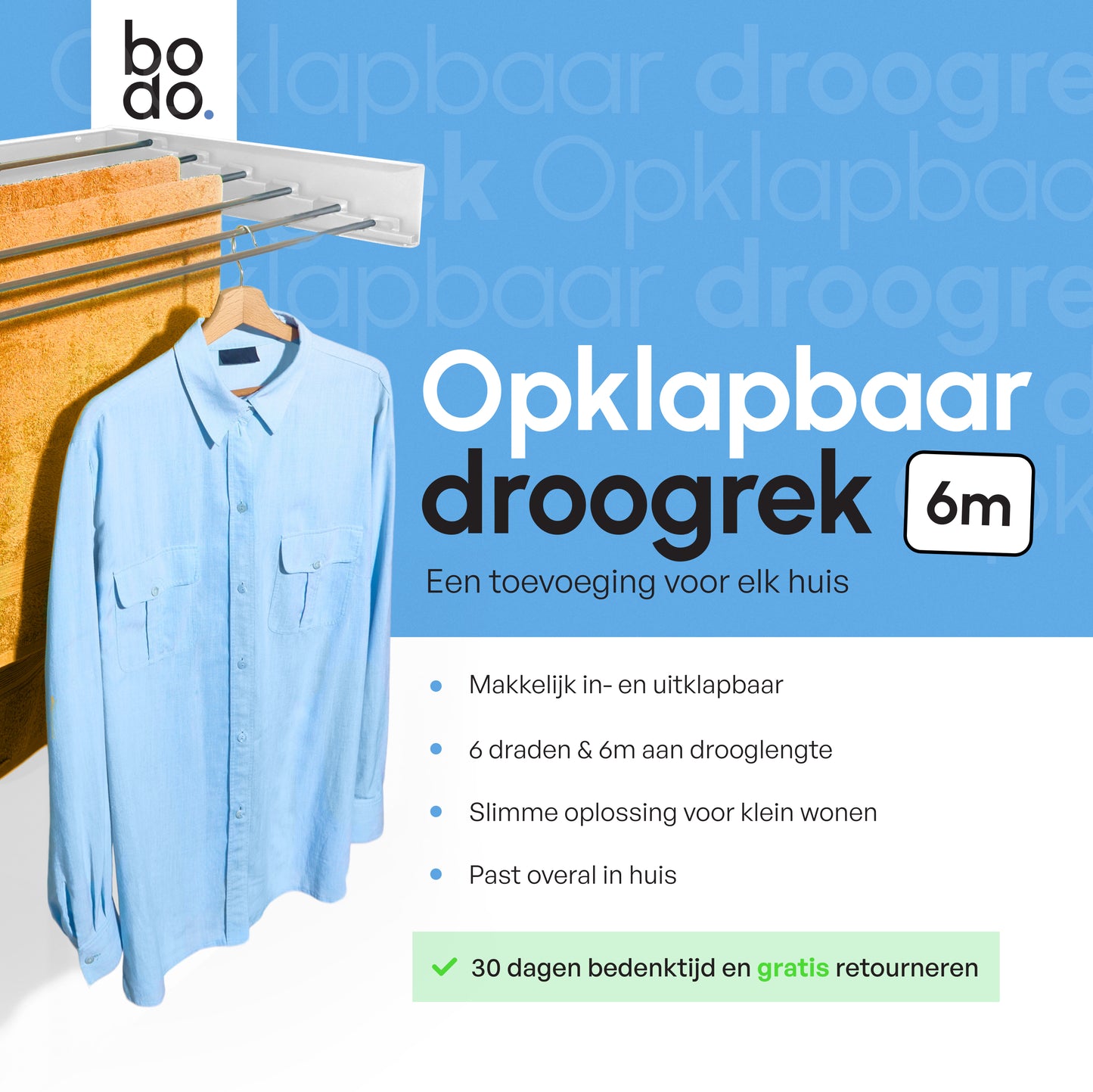 Bodo - Inklapbaar wanddroogrek - 100cm 6m drooglengte - Wit