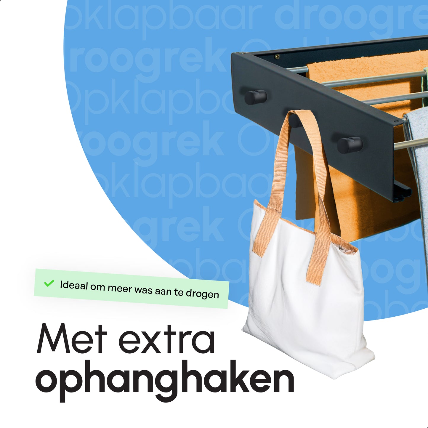 Bodo® In- en uitklapbaar droogrek met Ophanghaken - Zwart - 6m Drooglengte