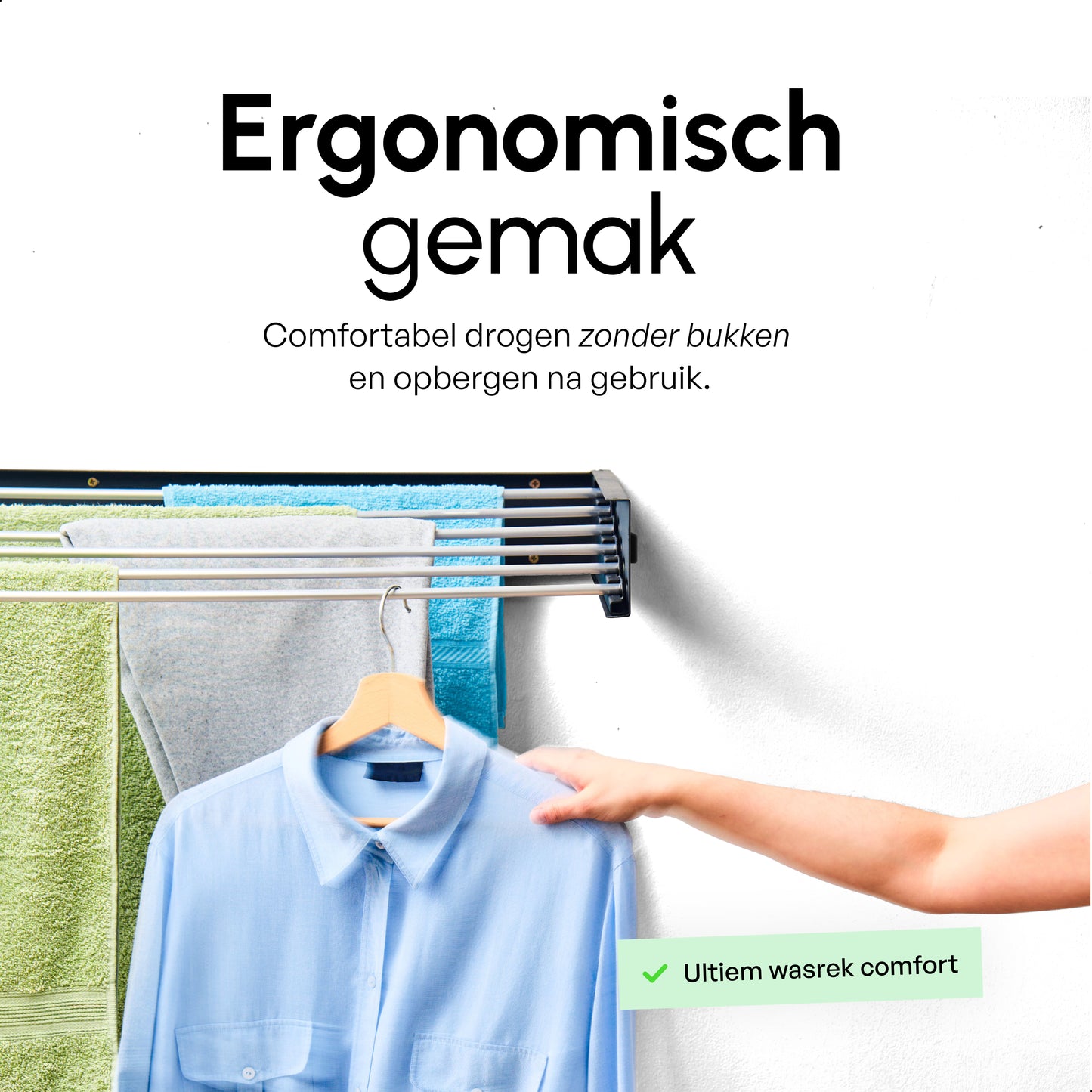 Bodo® In- en uitklapbaar droogrek met Ophanghaken - Zwart - 6m Drooglengte