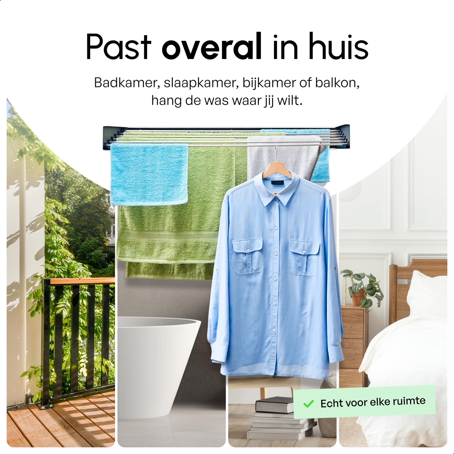 Bodo® In- en uitklapbaar droogrek met Ophanghaken - Zwart - 6m Drooglengte