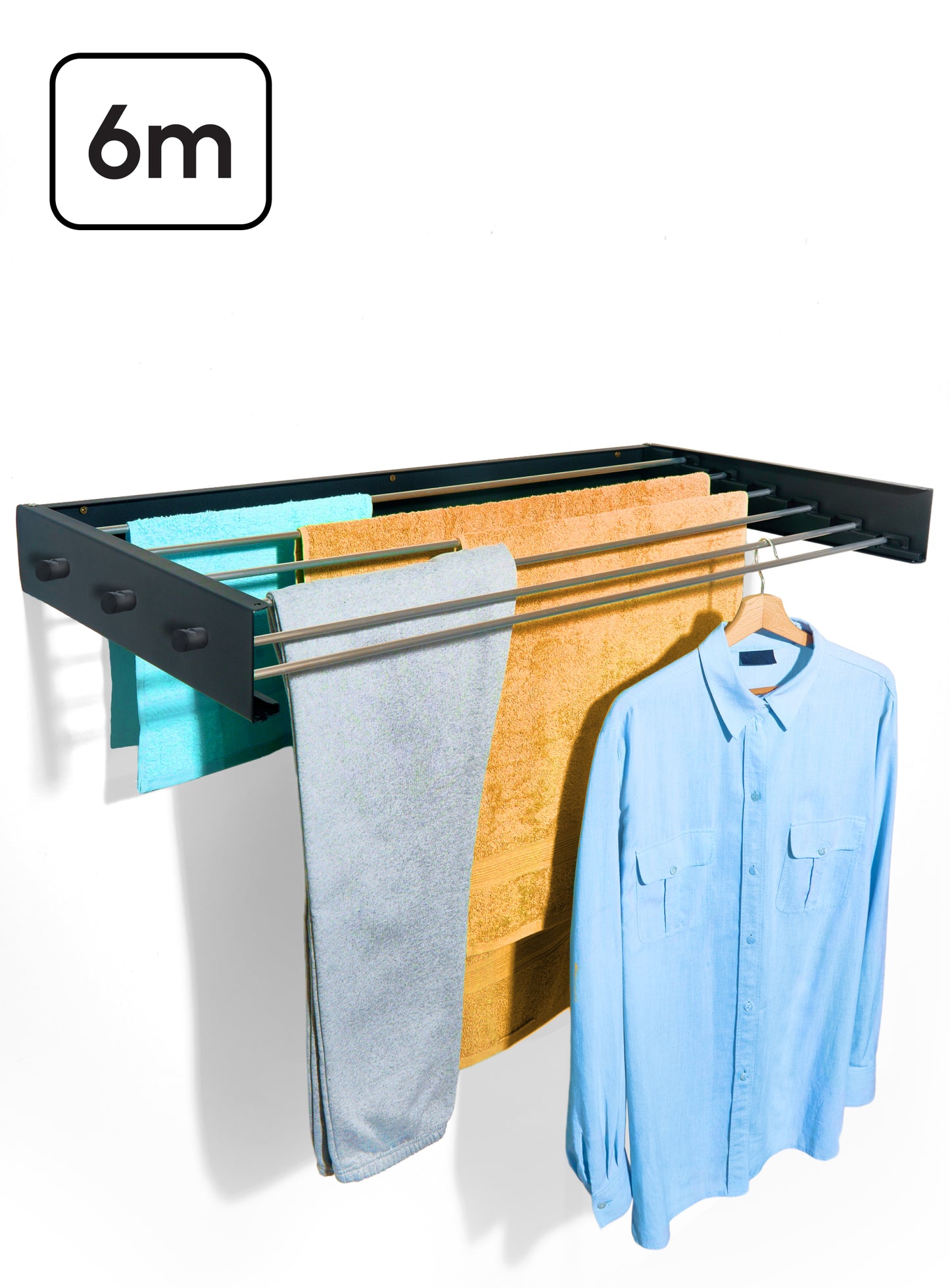 Bodo® In- en uitklapbaar droogrek met Ophanghaken - Zwart - 6m Drooglengte