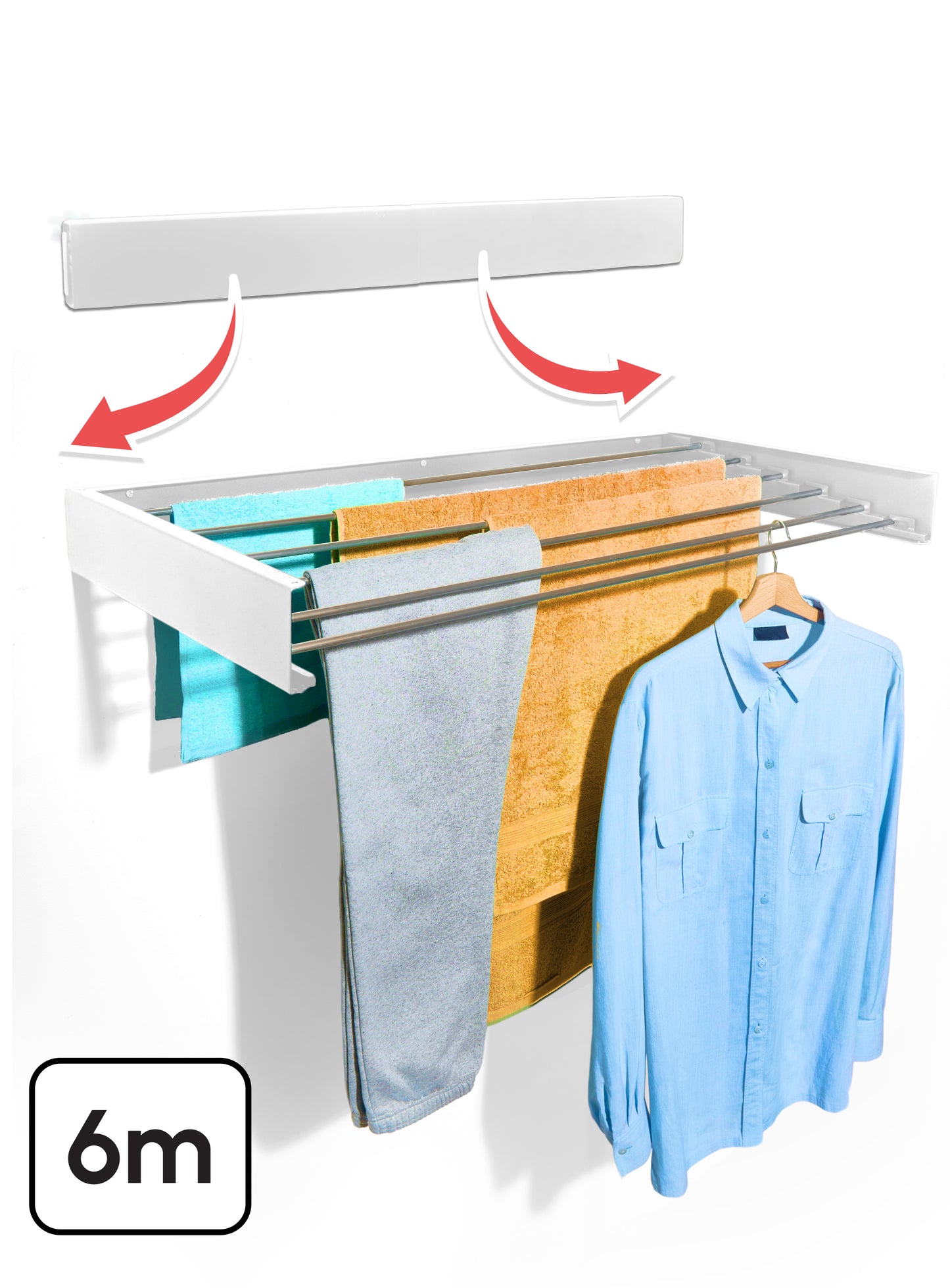 Bodo - Inklapbaar wanddroogrek - 100cm 6m drooglengte - Wit