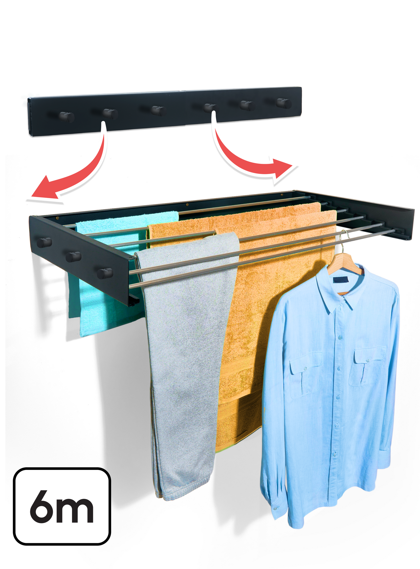 Bodo® Droogrek Inklapbaar - Beschadigd/retour - Wanddroogrek - 100 cm - Wasrek Hangend - Uitklapbaar - Muur - Ophangbaar - 6m Drooglengte - Zwart