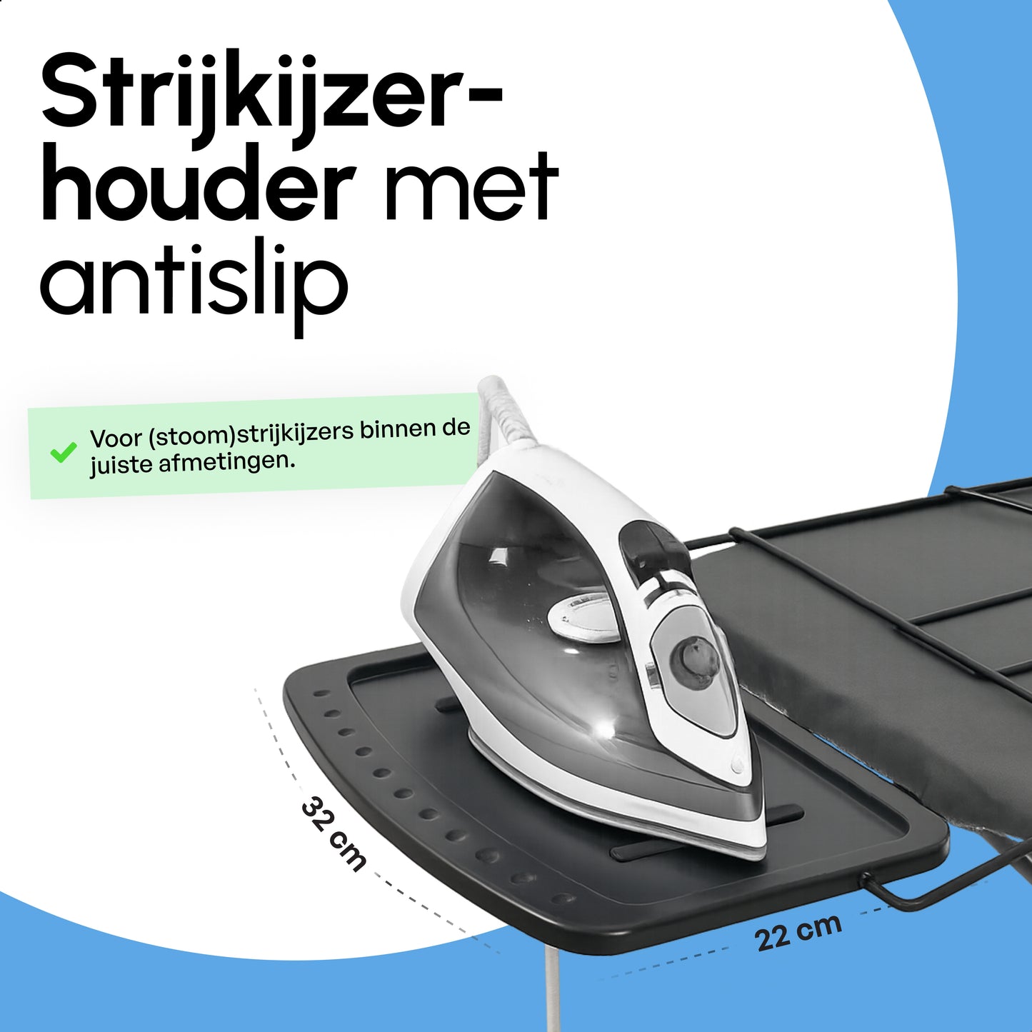 Bodo® - Strijkplank Ascend Prime - Stoomunithouder - 122 x 38 cm - Uitklapbaar Rek - Charcoal Black