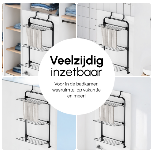 Bodo® Droogrek Hangend - 10m - Ophangbaar aan Deur of Wand - Zwart