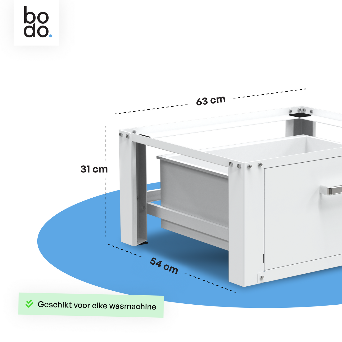 Bodo® - Wasmachine Verhoger Met Opberglade - Wit - Beschadigd/geretourneerd