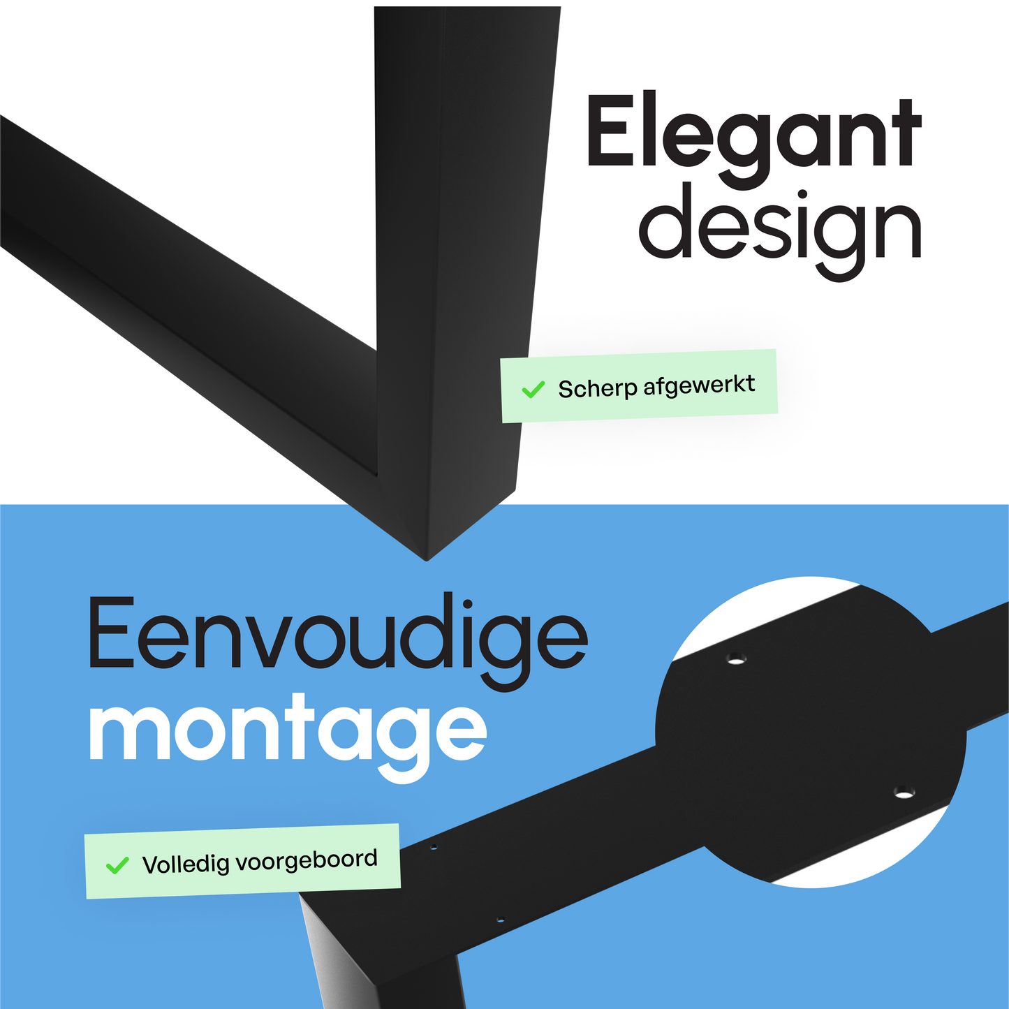 Bodo® - Stalen Onderstel Tafel - Tafelpoten - Set van 2 - U bankpoot 80x72 cm - Mat Zwart