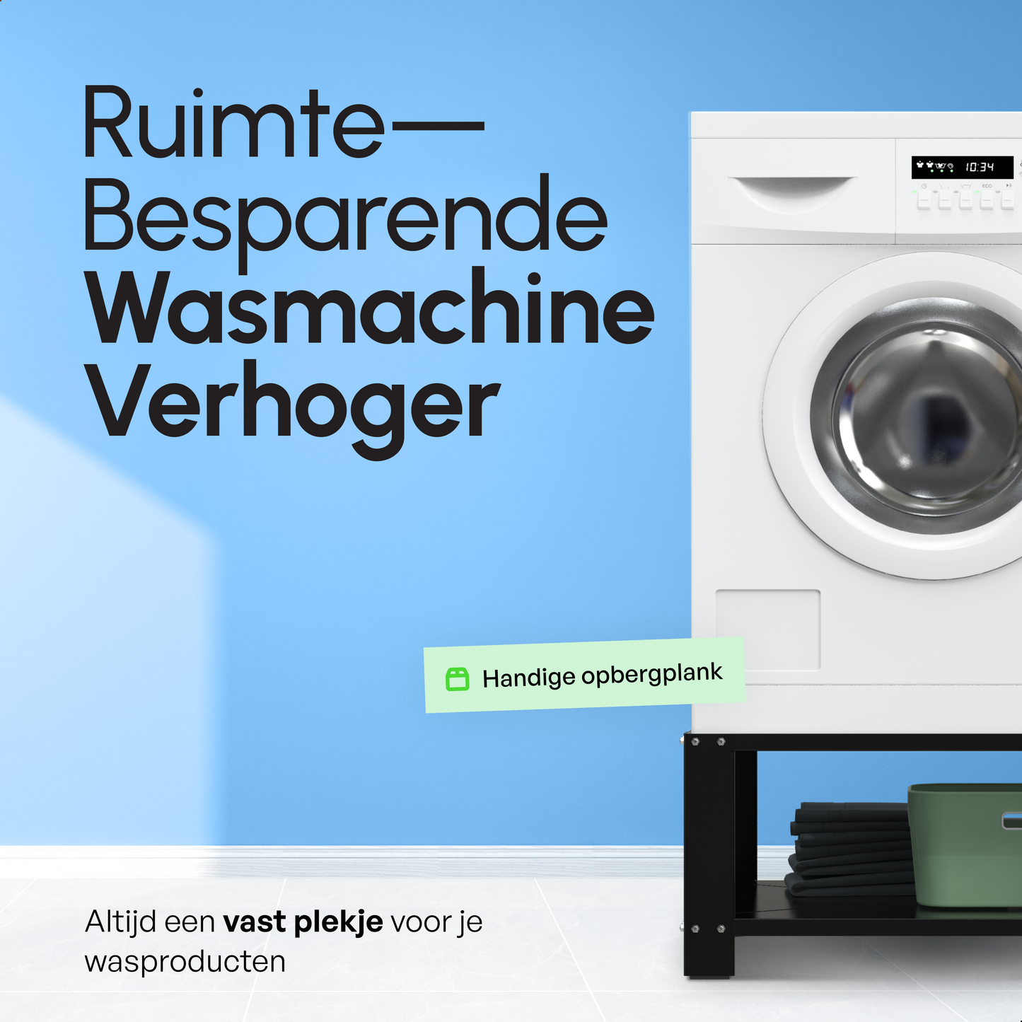 Bodo® - Wasmachine Verhoger - Wasmachine opbouwmeubel - Wasmachine verhoger met Legplank - Wasmachine Sokkel - Universeel - Zwart