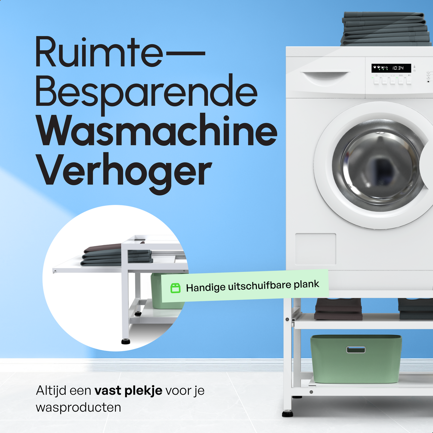 Bodo® -  Wasmachine Verhoger Met Uitschuifbare plank - Wit - Beschadigd/geretourneerd
