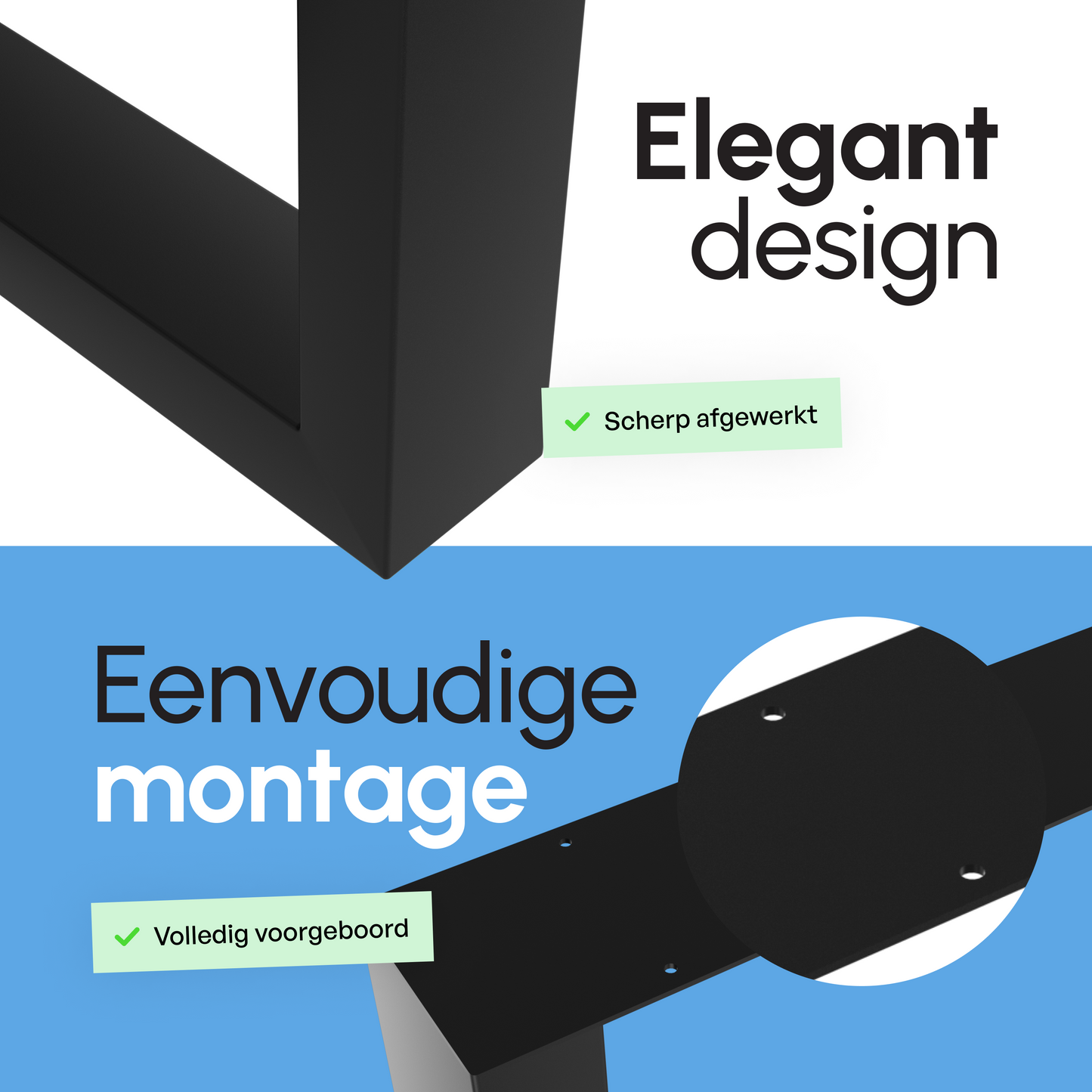 Bodo® - Stalen Onderstel Tafel - Tafelpoten - Set van 2 - U bankpoot 30x43 cm - Mat Zwart