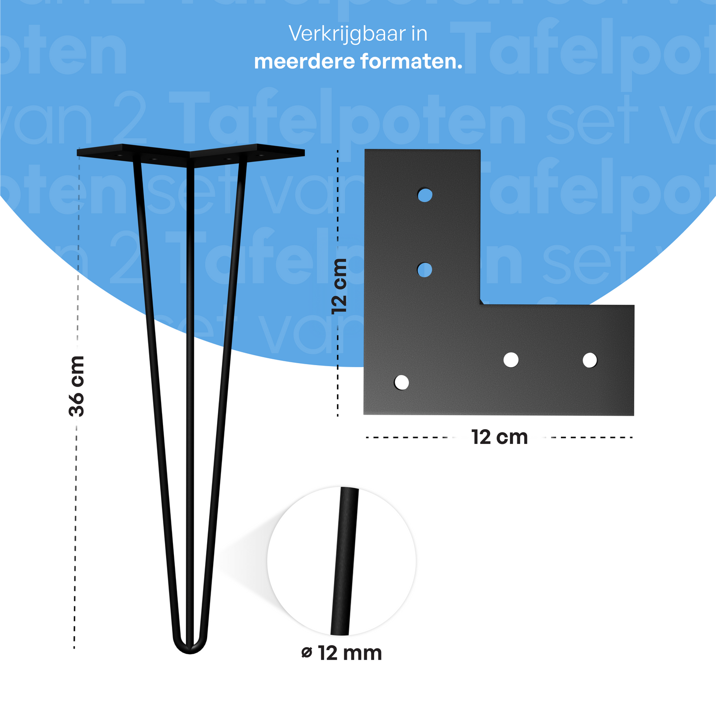 Bodo® Industriële Hairpin tafelpoten set 4 stuks – 36 cm – Zwart