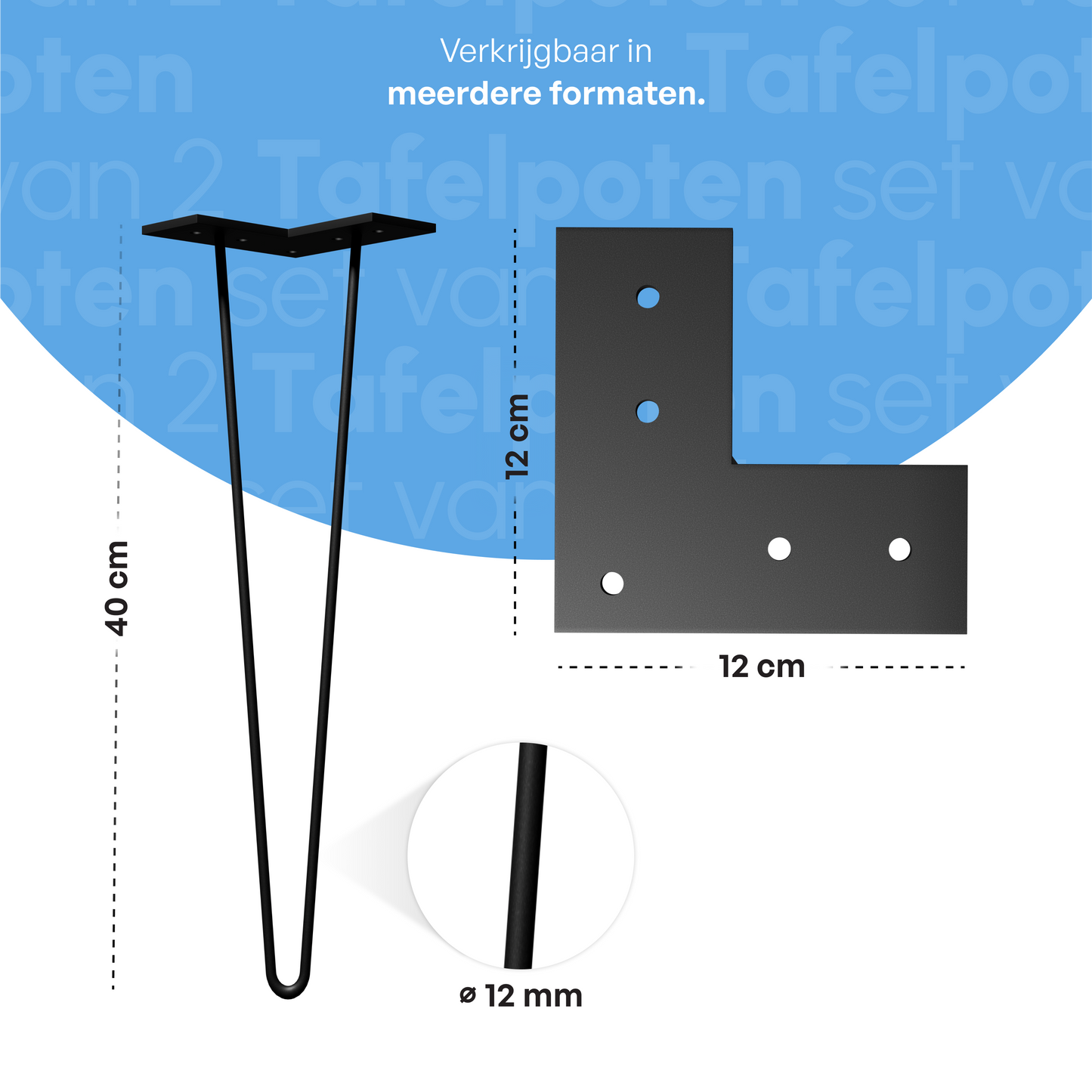 Bodo® Industriële Hairpin tafelpoten set 4 stuks – 40 cm – Zwart