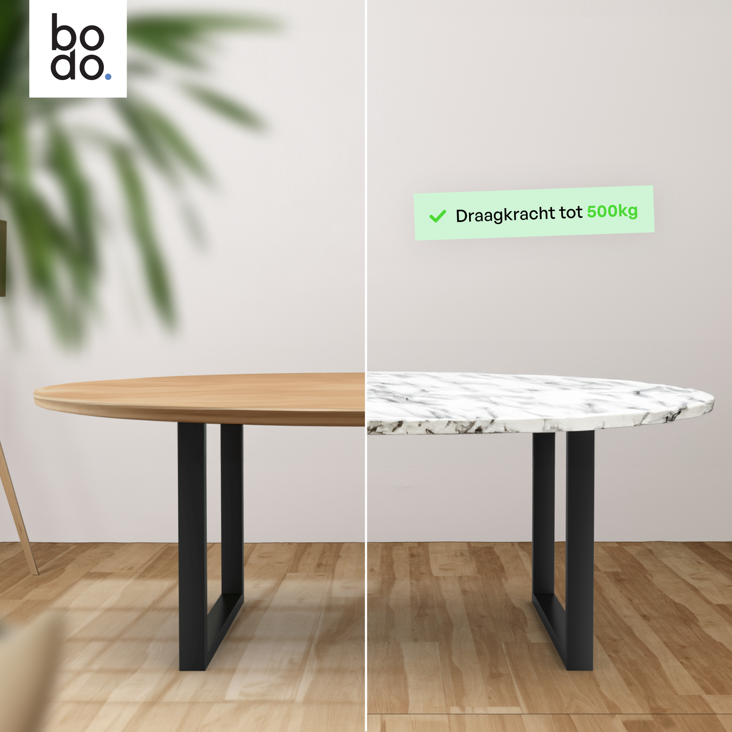 Bodo® - Stalen Onderstel Tafel - Tafelpoten - Set van 2 - U bankpoot 80x72 cm - Mat Zwart