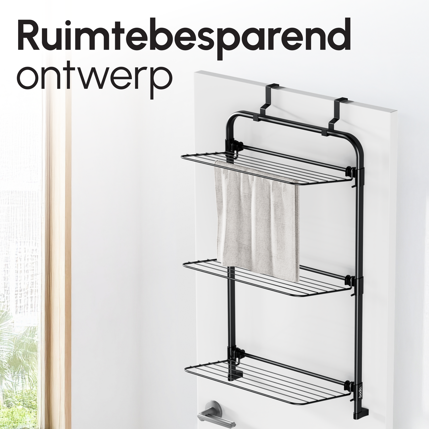 Bodo® Droogrek Hangend - 10m - Ophangbaar aan Deur of Wand - Zwart