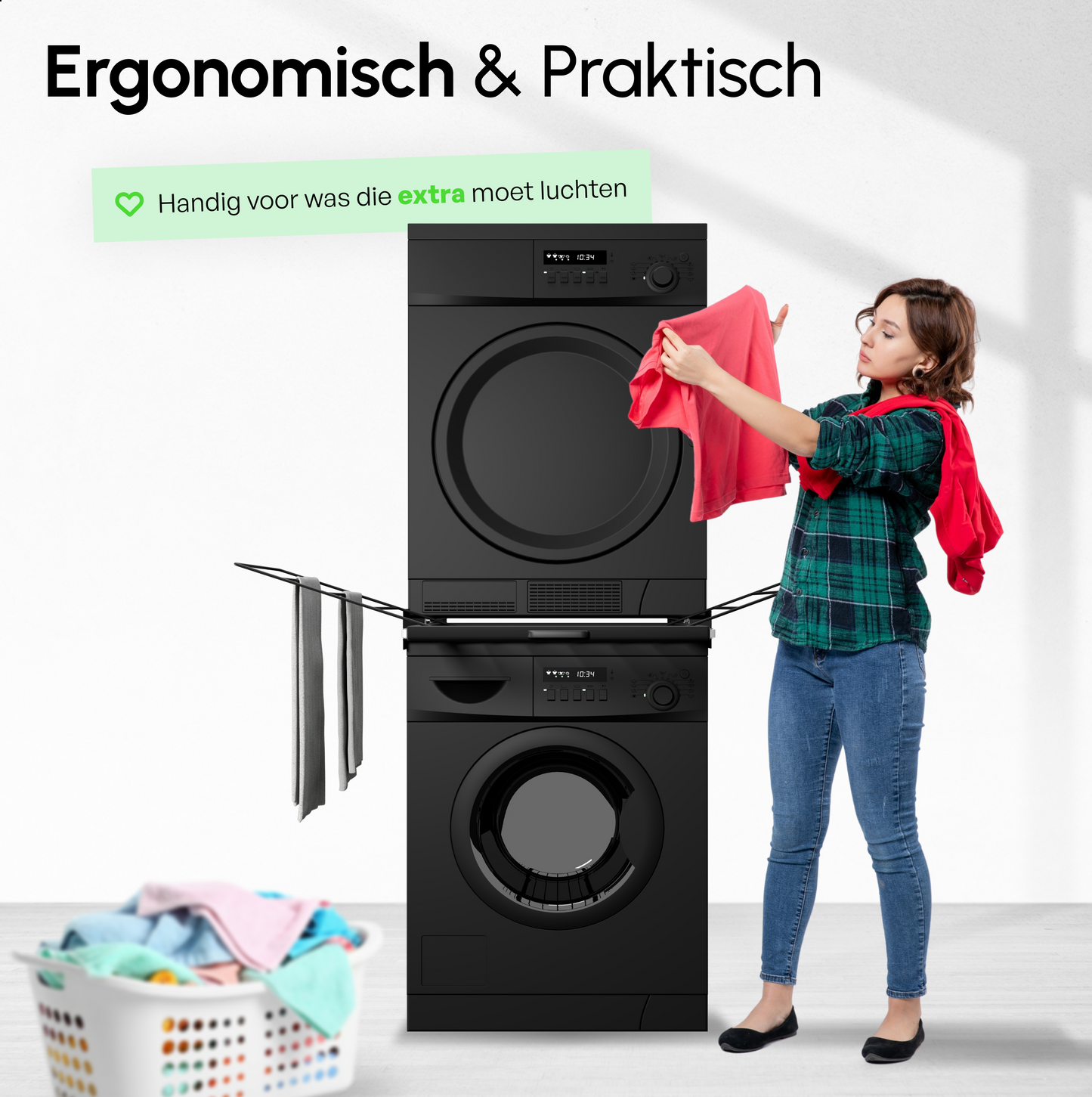 Bodo® Stapelkit - Tussenstuk met Uitklapbaar Droogrek – Zwart