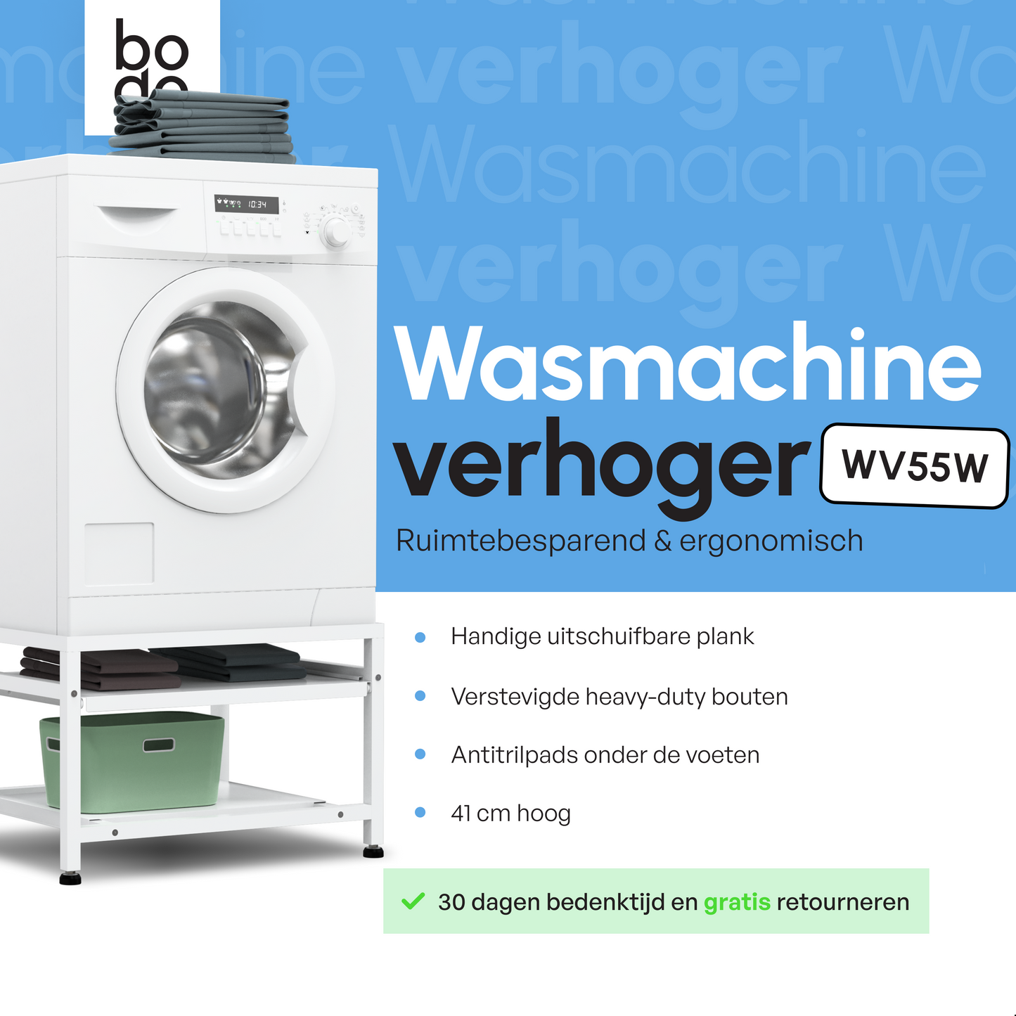 Bodo® -  Wasmachine Verhoger Met Uitschuifbare plank - Wit - Beschadigd/geretourneerd