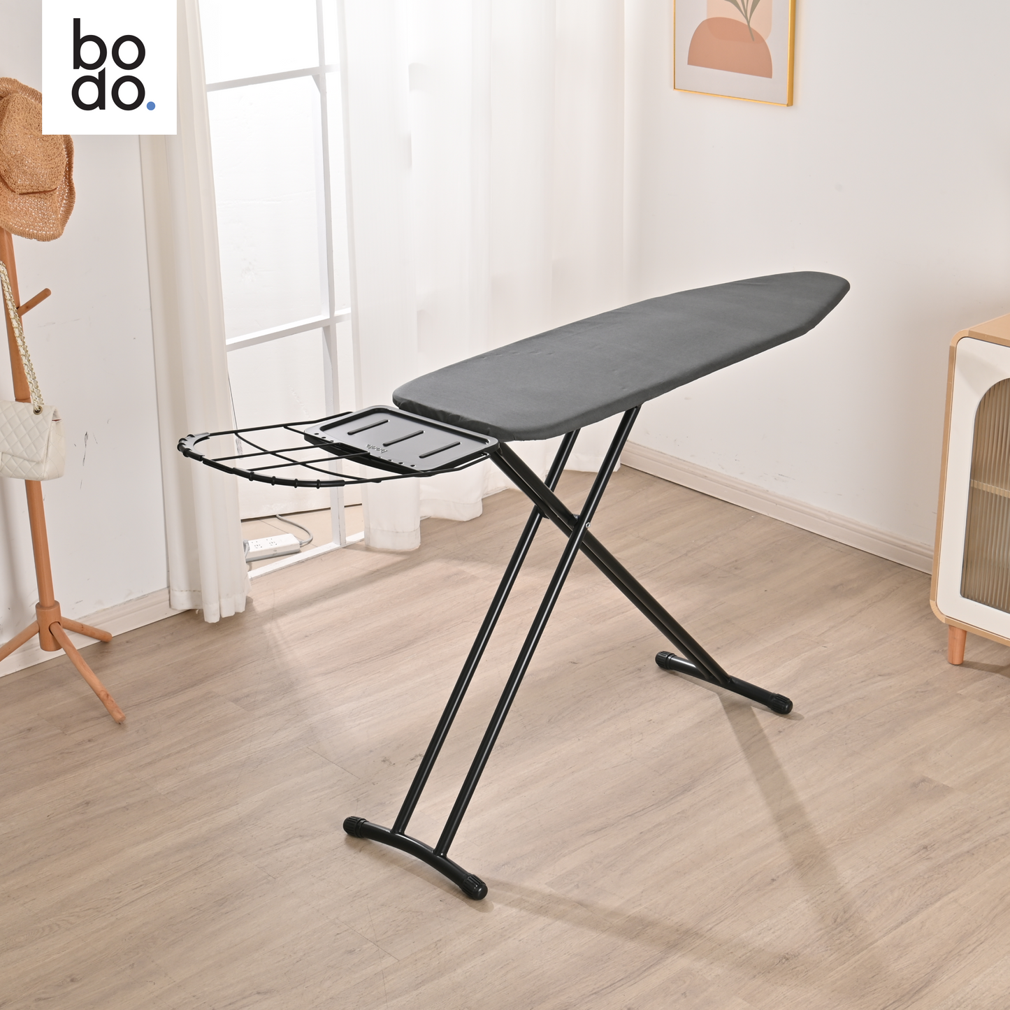 Bodo® - Strijkplank Ascend Prime - Stoomunithouder - 122 x 38 cm - Uitklapbaar Rek - Charcoal Black