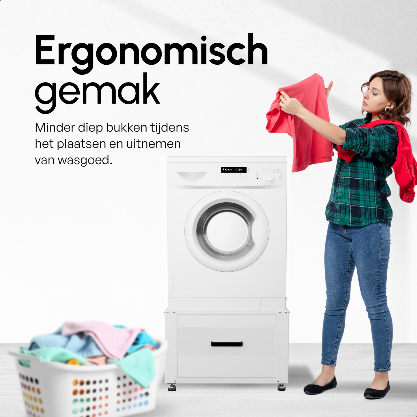 Bodo® - Wasmachine Verhoger met Opberglade - Wit - 61x58x48 cm