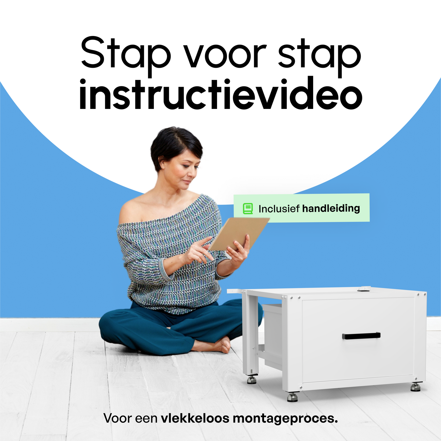 Bodo® - Wasmachine Verhoger met Opberglade - Wit - 61x58x48 cm