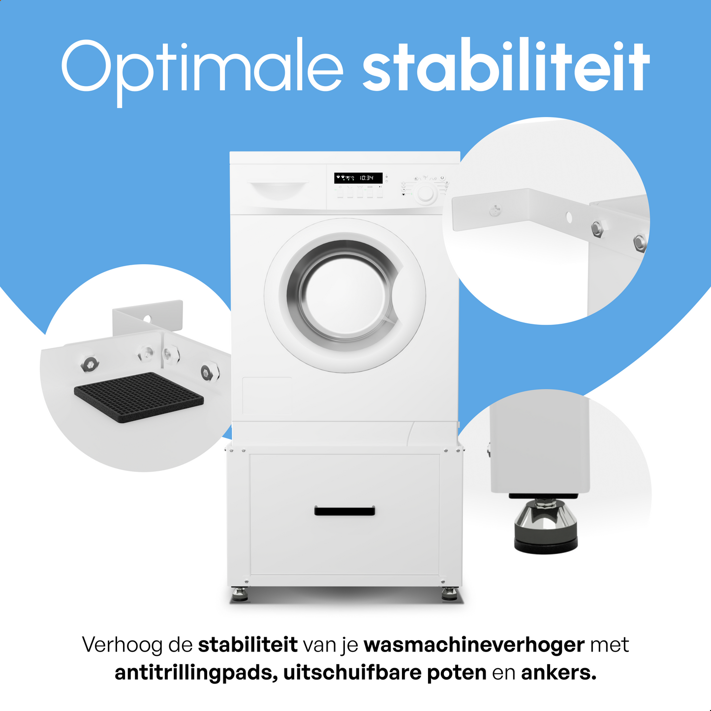 Bodo® - Wasmachine Verhoger met Opberglade - Wit - 61x58x48 cm