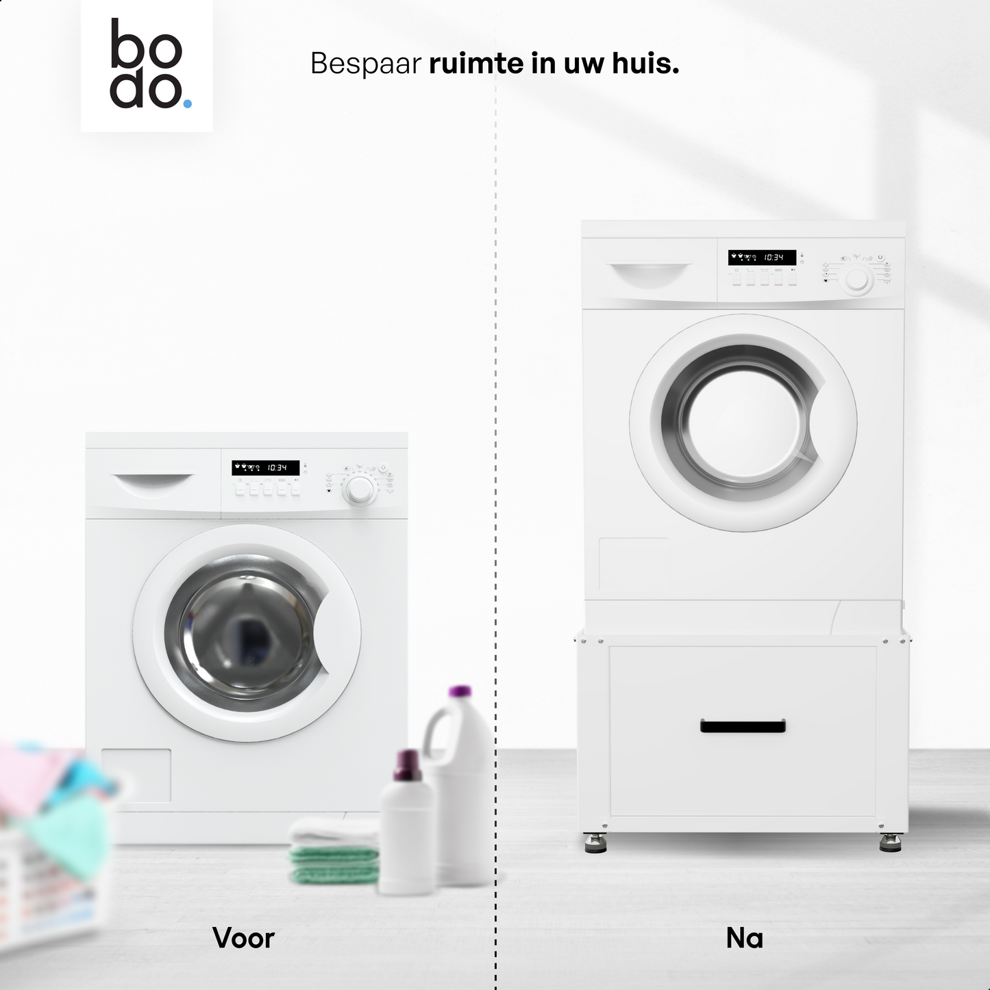 Bodo® - Wasmachine Verhoger met Opberglade - Wit - 61x58x48 cm