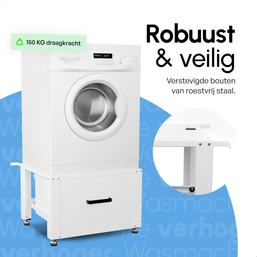 Bodo® - Wasmachine Verhoger met Opberglade - Wit - 61x58x48 cm