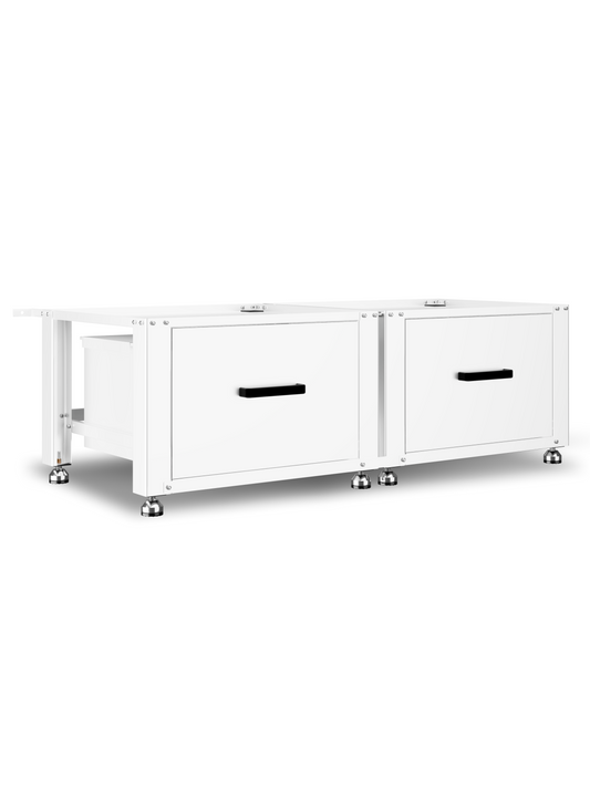 Bodo® - Wasmachine Verhoger - Dubbel - Kast - Ombouw met Lade - Wit - 124x58x44-48cm