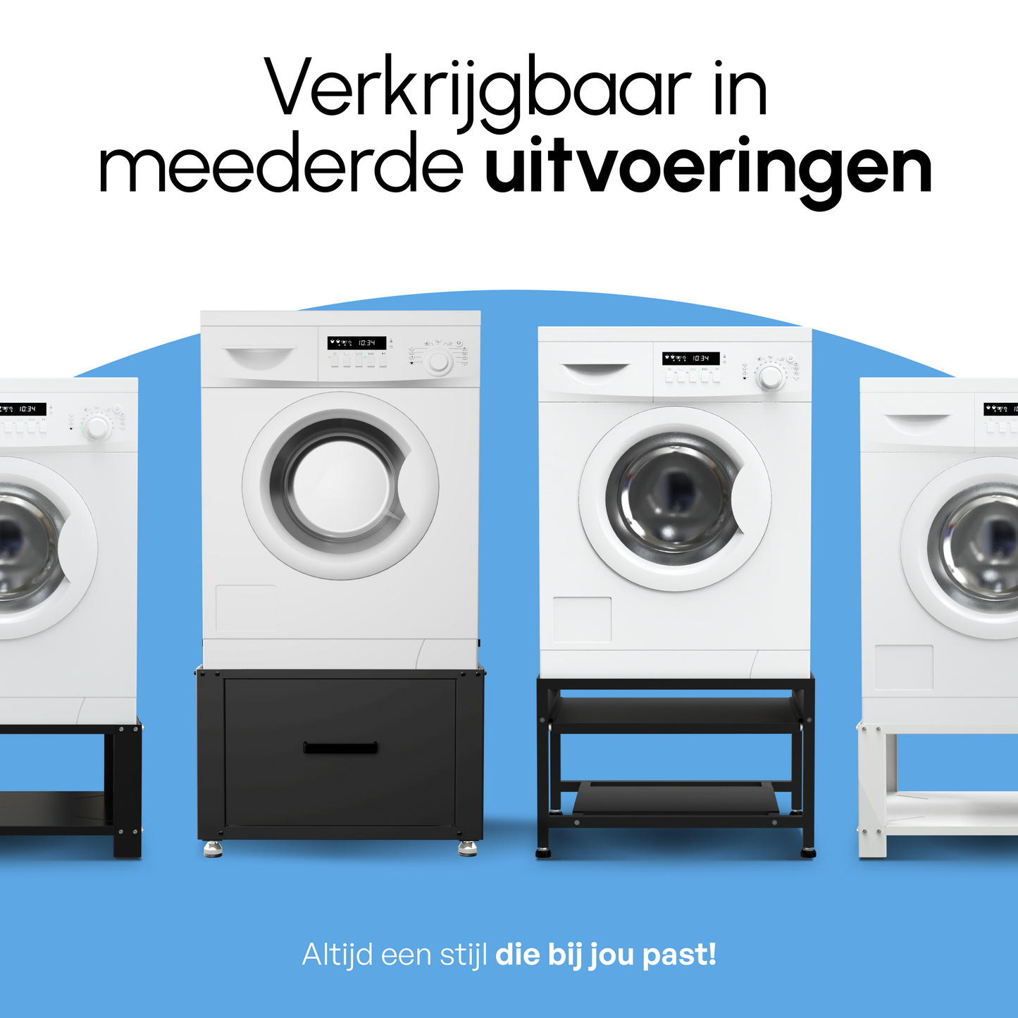 Bodo® - Wasmachine Verhoger - Dubbel - Kast - Ombouw met Lade - Zwart - 124x58x44-48cm