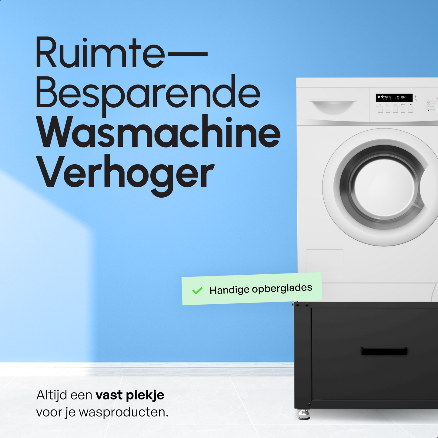 Bodo® - Wasmachine Verhoger - Dubbel - Kast - Ombouw met Lade - Zwart - 124x58x44-48cm