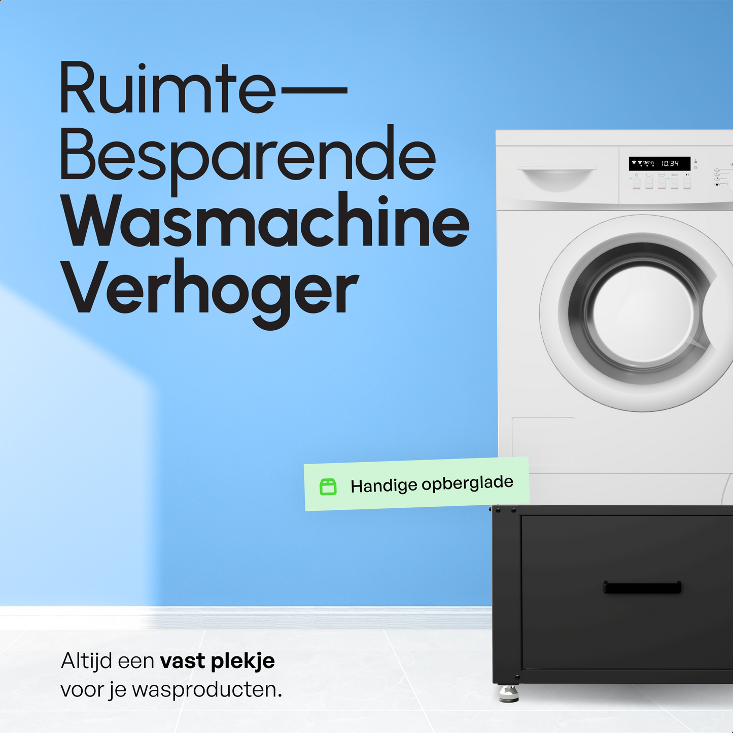 Bodo® - Wasmachine Verhoger met Opberglade - Zwart - 61x58x48 cm