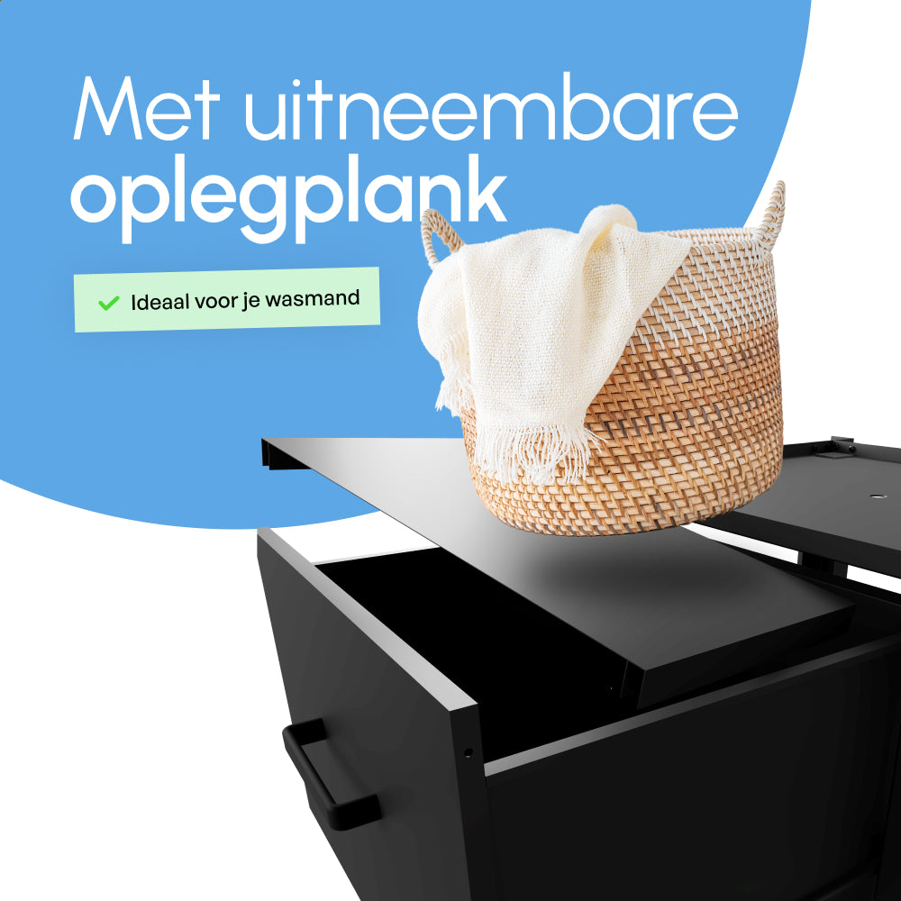Bodo® - Wasmachine Verhoger - Dubbel - Kast - Ombouw met Lade - Zwart - 124x58x44-48cm