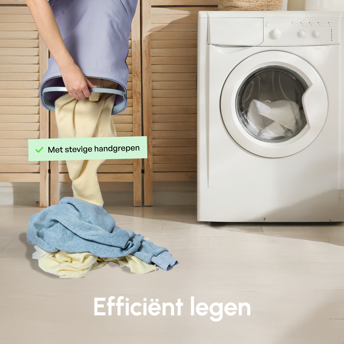 Bodo® - Wasmand Duosplit - Wasmand Met Deksel - 90L - 56x41x69 cm - Grijs