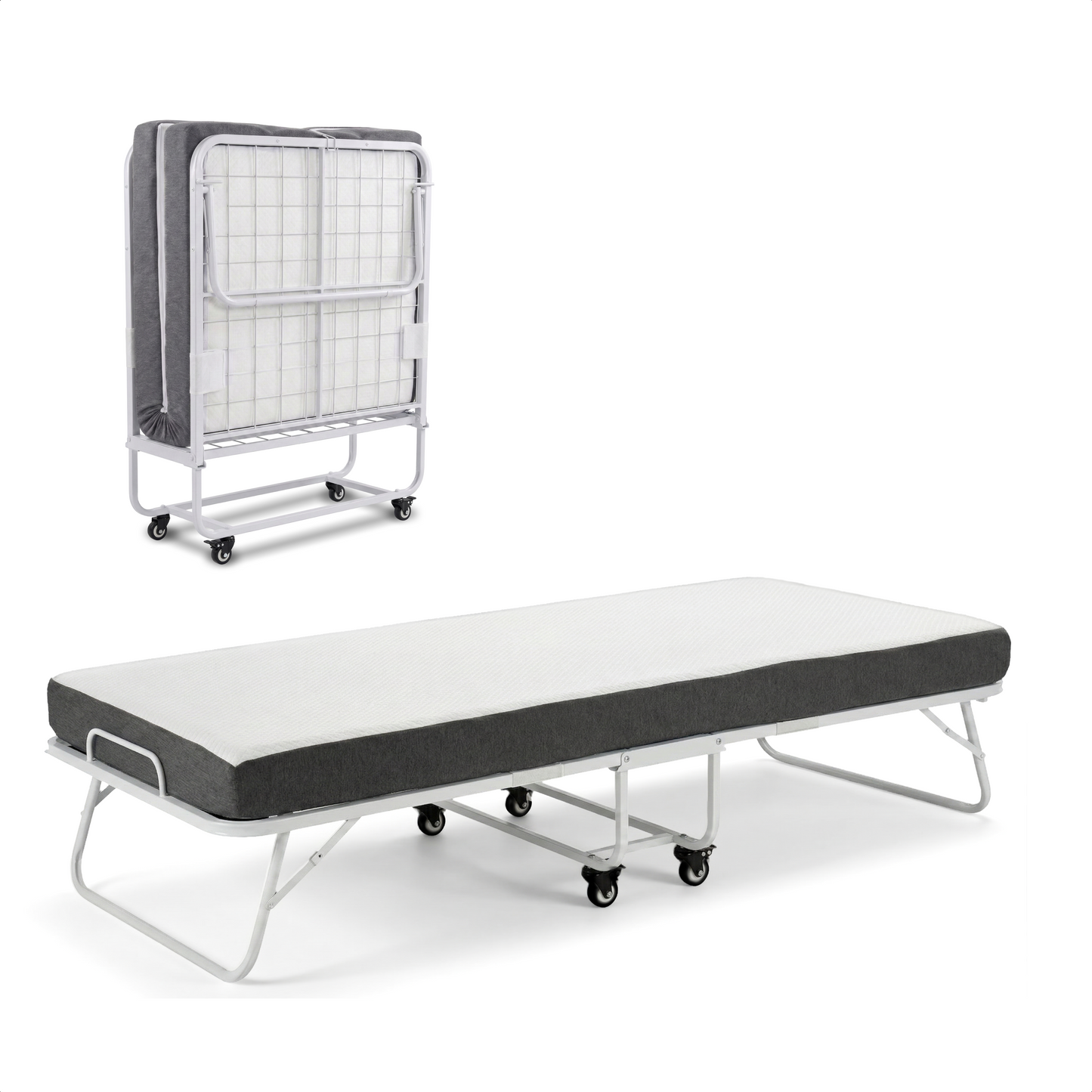 Logeerbed 90×200 met Matras - Vouwbed - Luxe - tot 250 kg - Wit - Bodo