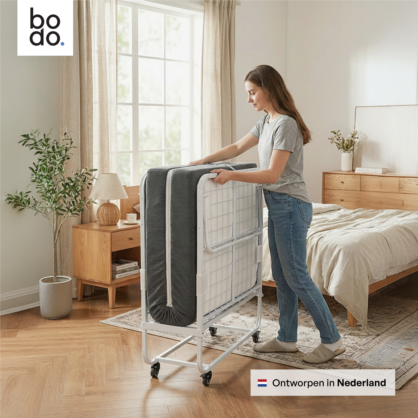 Logeerbed 90×200 met Matras - Vouwbed - Luxe - tot 250 kg - Wit - Bodo