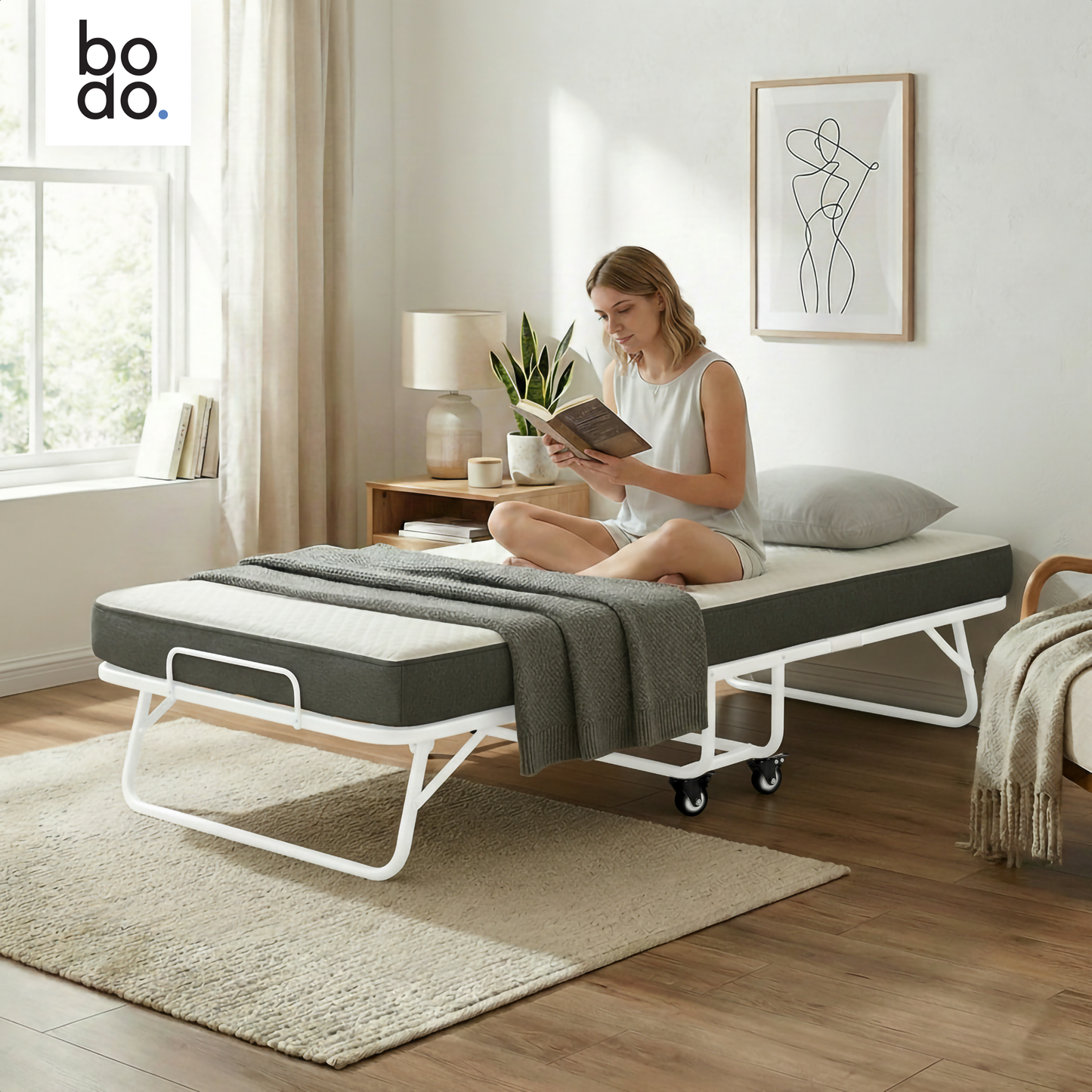 Logeerbed 90×200 met Matras - Vouwbed - Luxe - tot 250 kg - Wit - Bodo