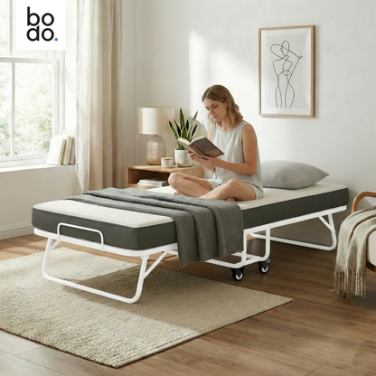 Logeerbed 90×200 met Matras - Vouwbed - Luxe - tot 250 kg - Wit - Bodo