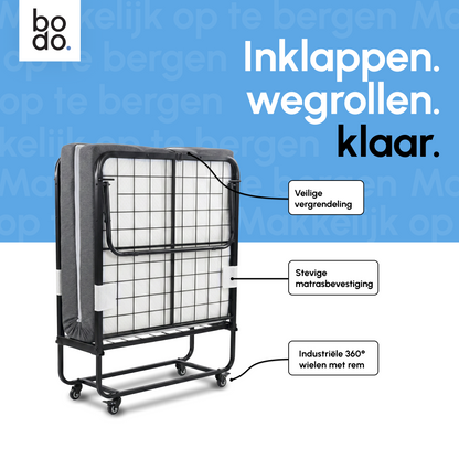 Logeerbed 90×200 met Matras - Vouwbed - Luxe - 250 kg - Zwart - Bodo