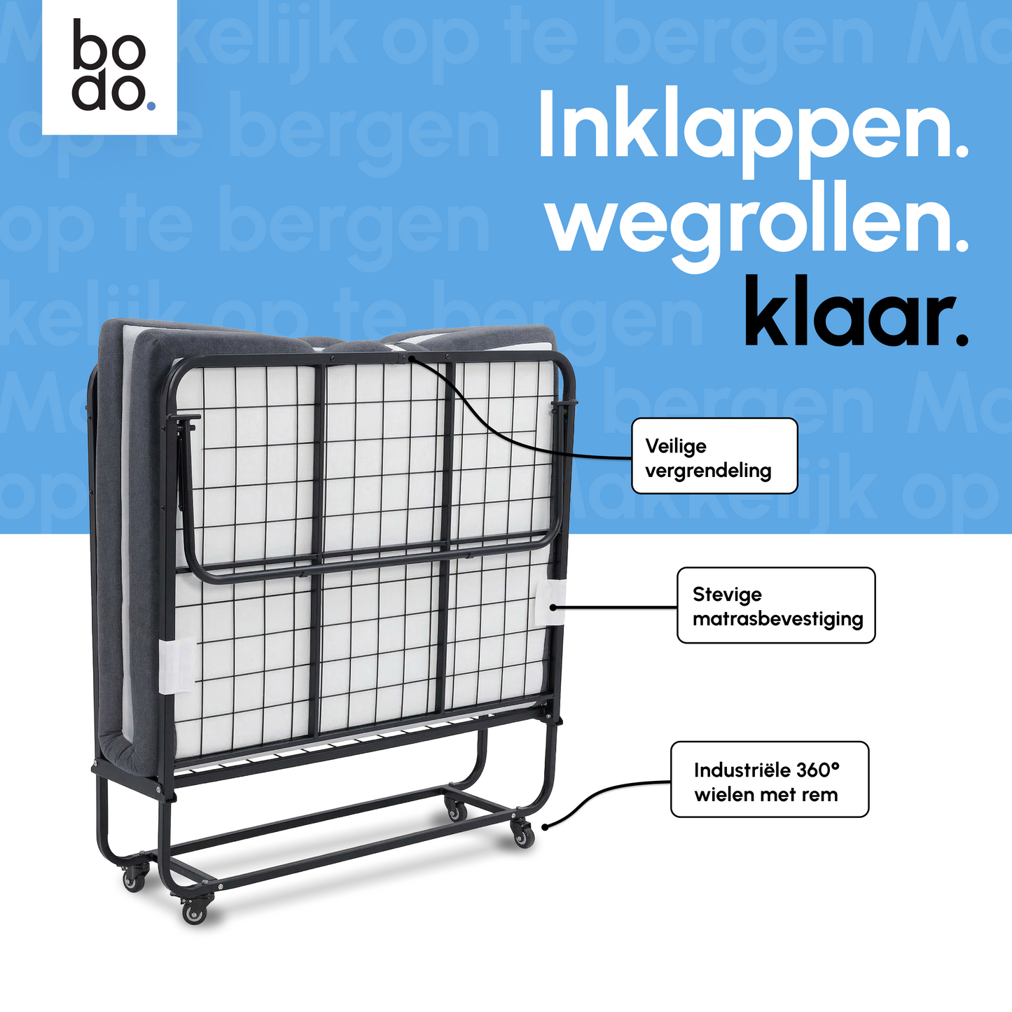 Logeerbed 120×200 met Matras - Vouwbed - Luxe - Tot 250 kg - Zwart - Bodo