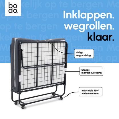 Logeerbed 120×200 met Matras - Vouwbed - Luxe - Tot 250 kg - Zwart - Bodo
