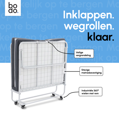 Logeerbed 120×200 met Matras - Vouwbed - Luxe - tot 250 kg - Wit - Bodo
