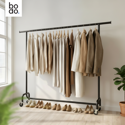 Kledingrek op Wieltjes – Extra Breed – Stalen Kledingstang – Zwart – Bodo