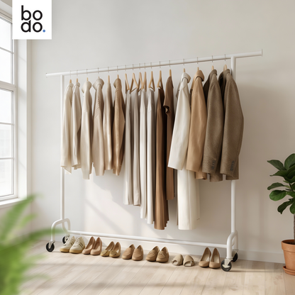 Kledingrek op Wieltjes – Extra Breed – Stalen Kledingstang – Wit – Bodo