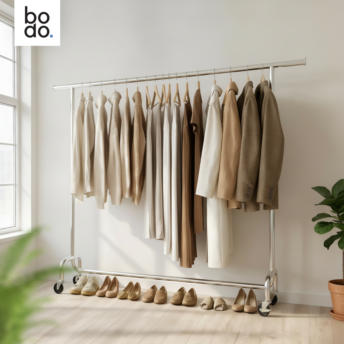 Kledingrek op Wieltjes – Extra Breed – Stalen Kledingstang – Zilver – Bodo