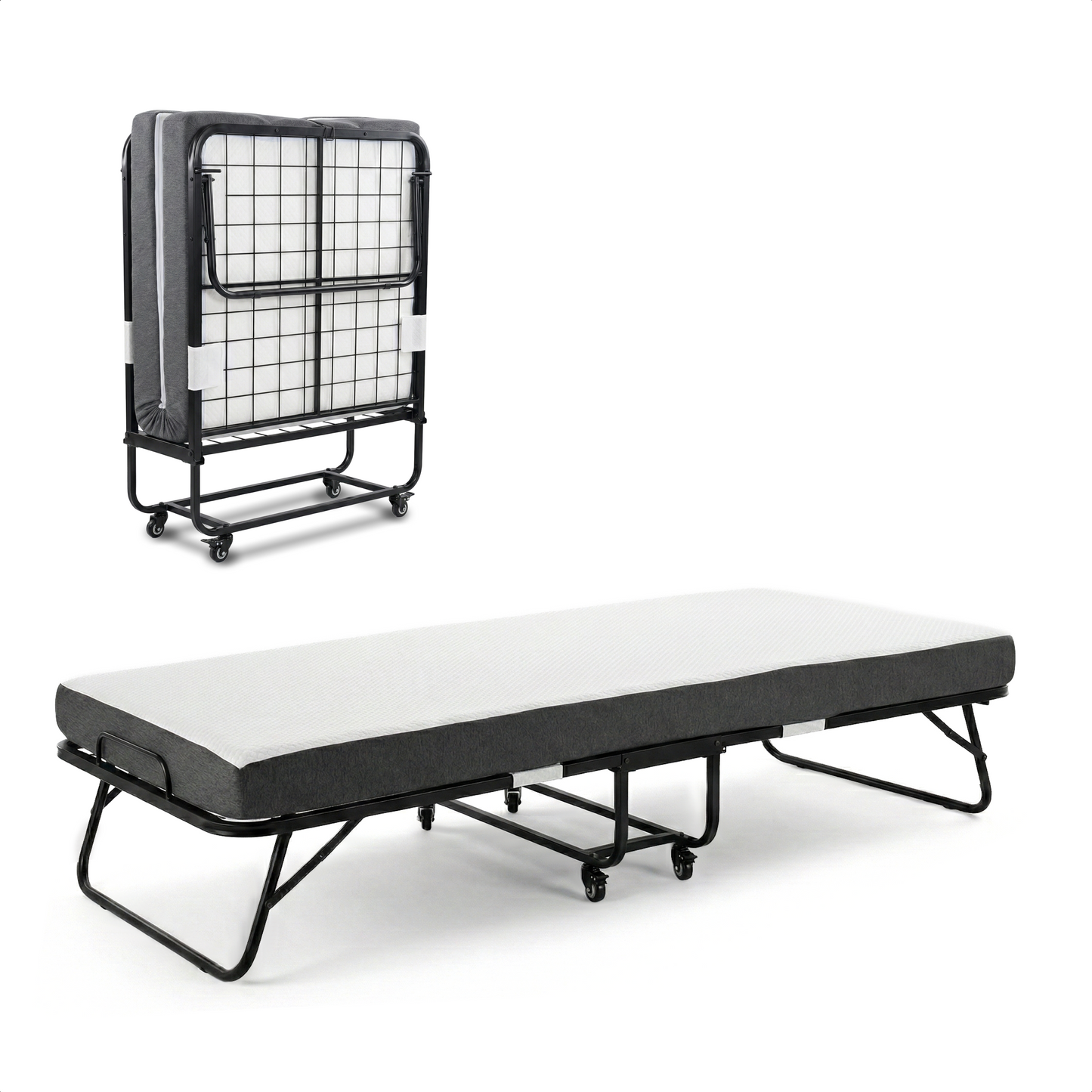 Logeerbed 90×200 met Matras - Vouwbed - Luxe - 250 kg - Zwart - Bodo