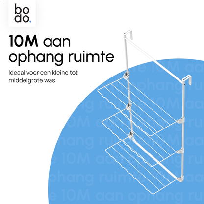 Bodo® Droogrek Hangend - 10m - Ophangbaar aan Deur of Wand - Wit