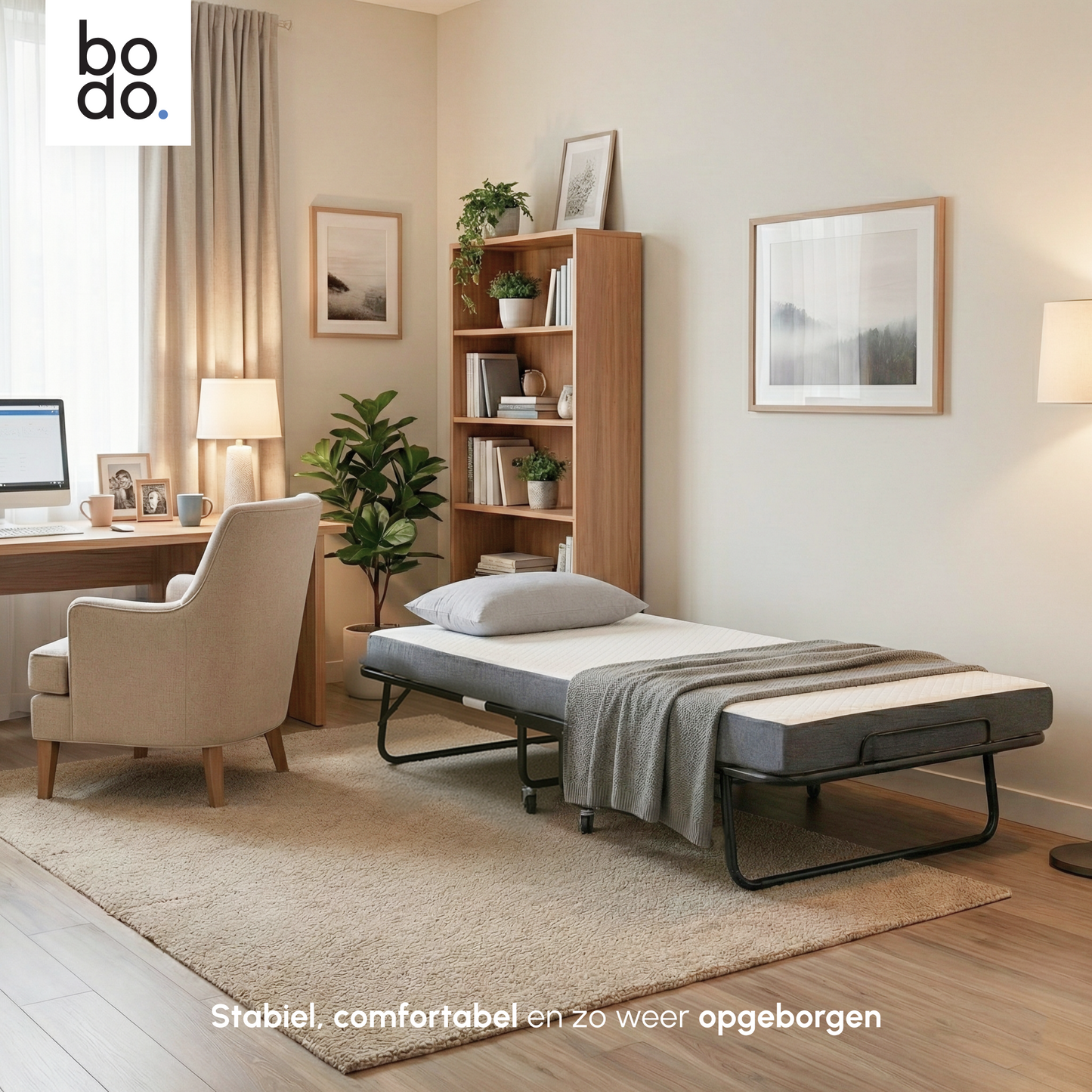 Logeerbed 90×200 met Matras - Vouwbed - Luxe - 250 kg - Zwart - Bodo